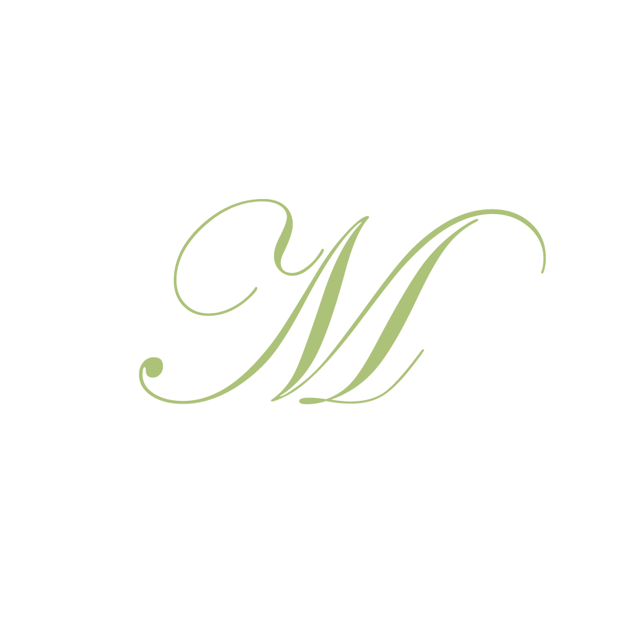 olive green script M on a white background